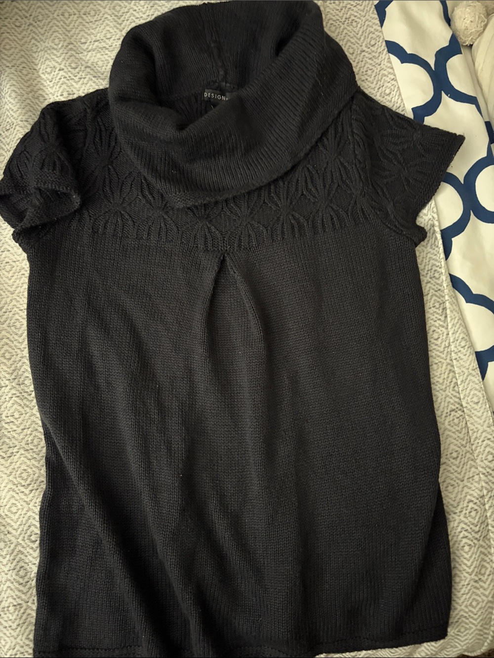 Design History Black Short-Sleeve Cowl Neck Sweater